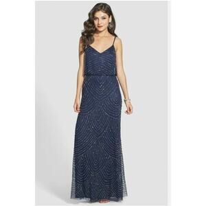 Adrianna Papell Art Deco Beaded Blouson Gown Navy/Black Fit: Regular Size: 8